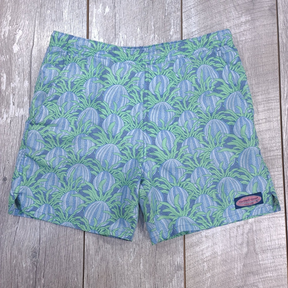 Vineyard Vines Swim Trunks Boys M 12-14 Blue Green Sea Urchin Print Shorts